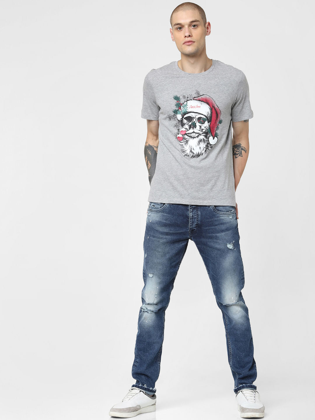 Blue Low Rise Distressed Glenn Slim Fit Jeans