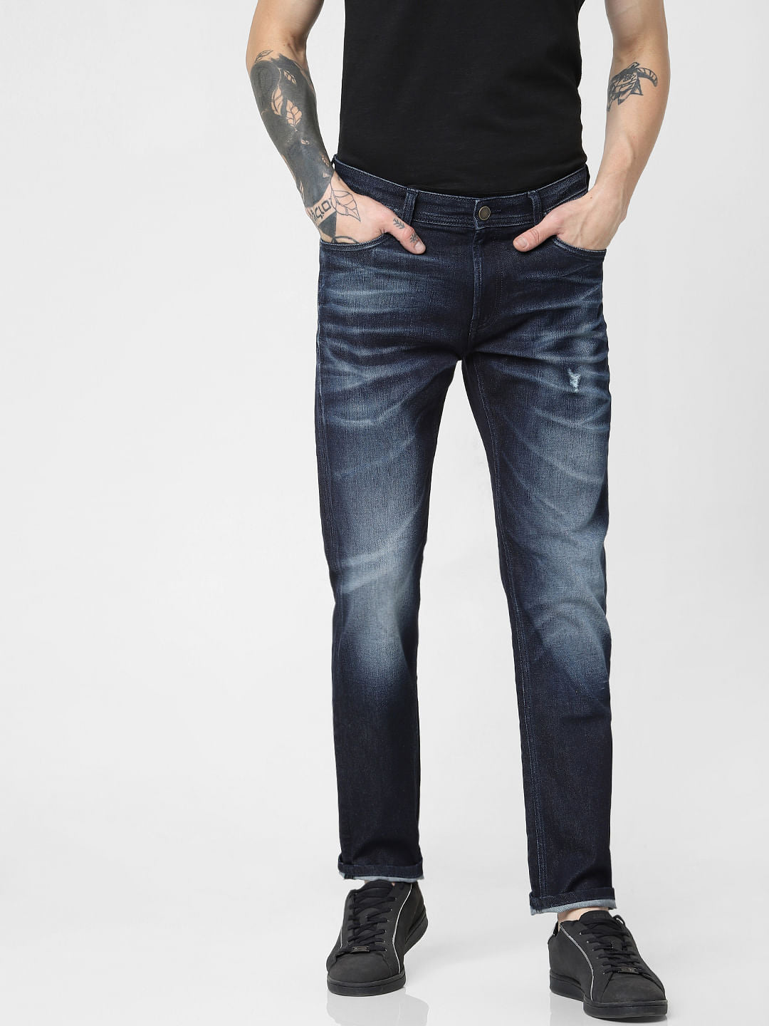 Blue Low Rise Washed Clark Regular Fit Jeans