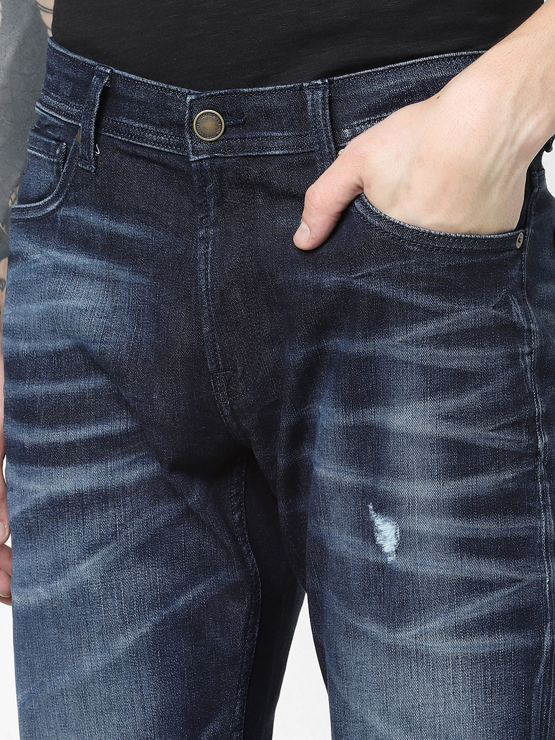 Blue Low Rise Washed Clark Regular Fit Jeans