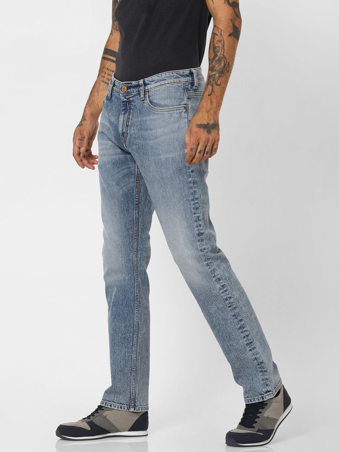 Light Blue Low Rise Washed Regular Fit Jeans
