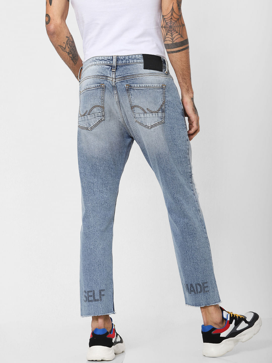 Blue Mid Rise Distressed Frank Anti Fit Jeans