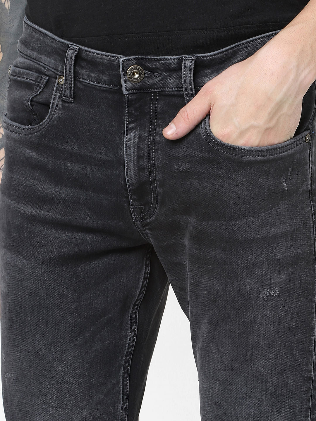 Black Low Rise Washed Glenn Slim Jeans