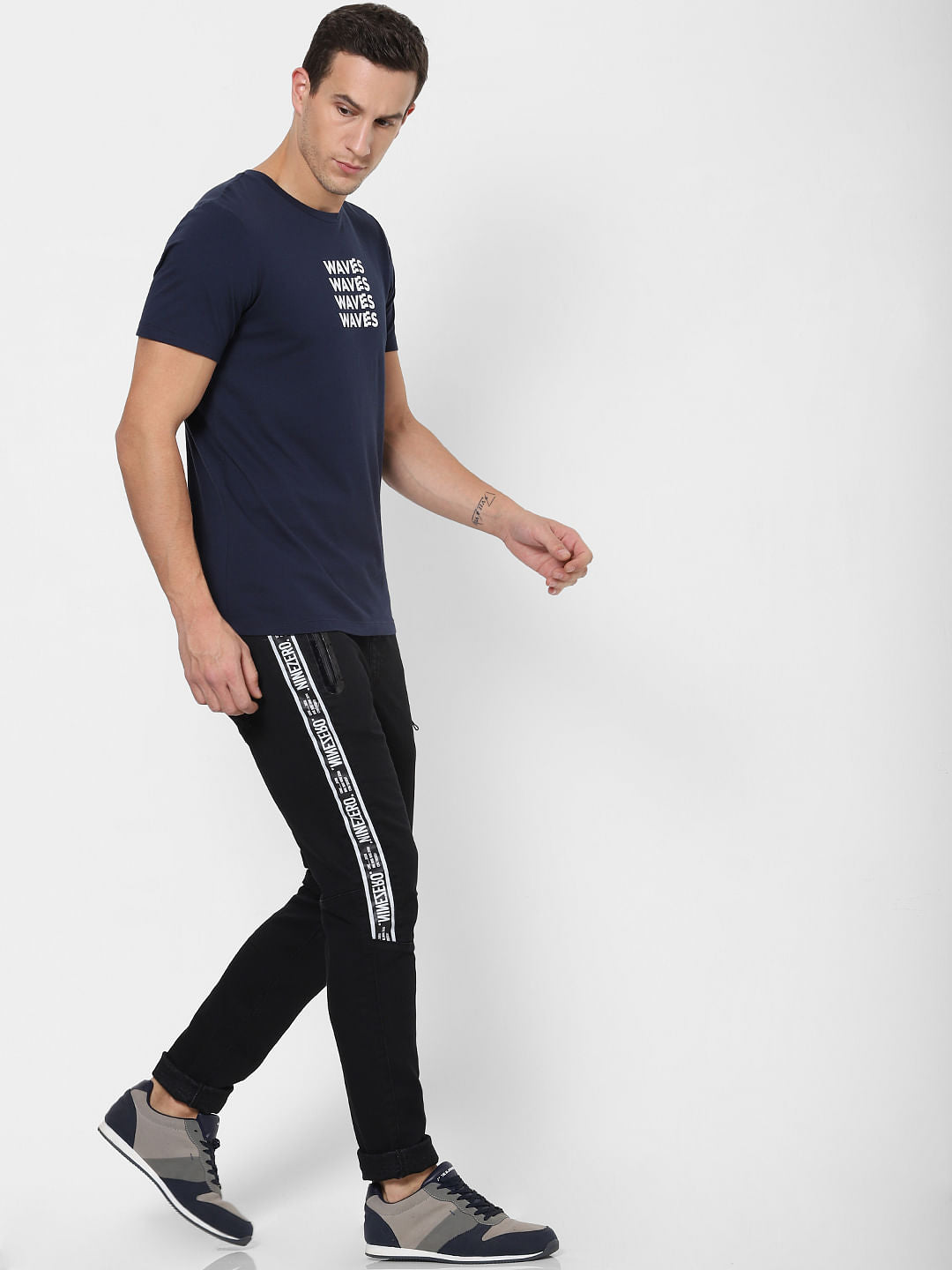 Black Low Rise Tape Detail Glenn Slim Fit Jeans