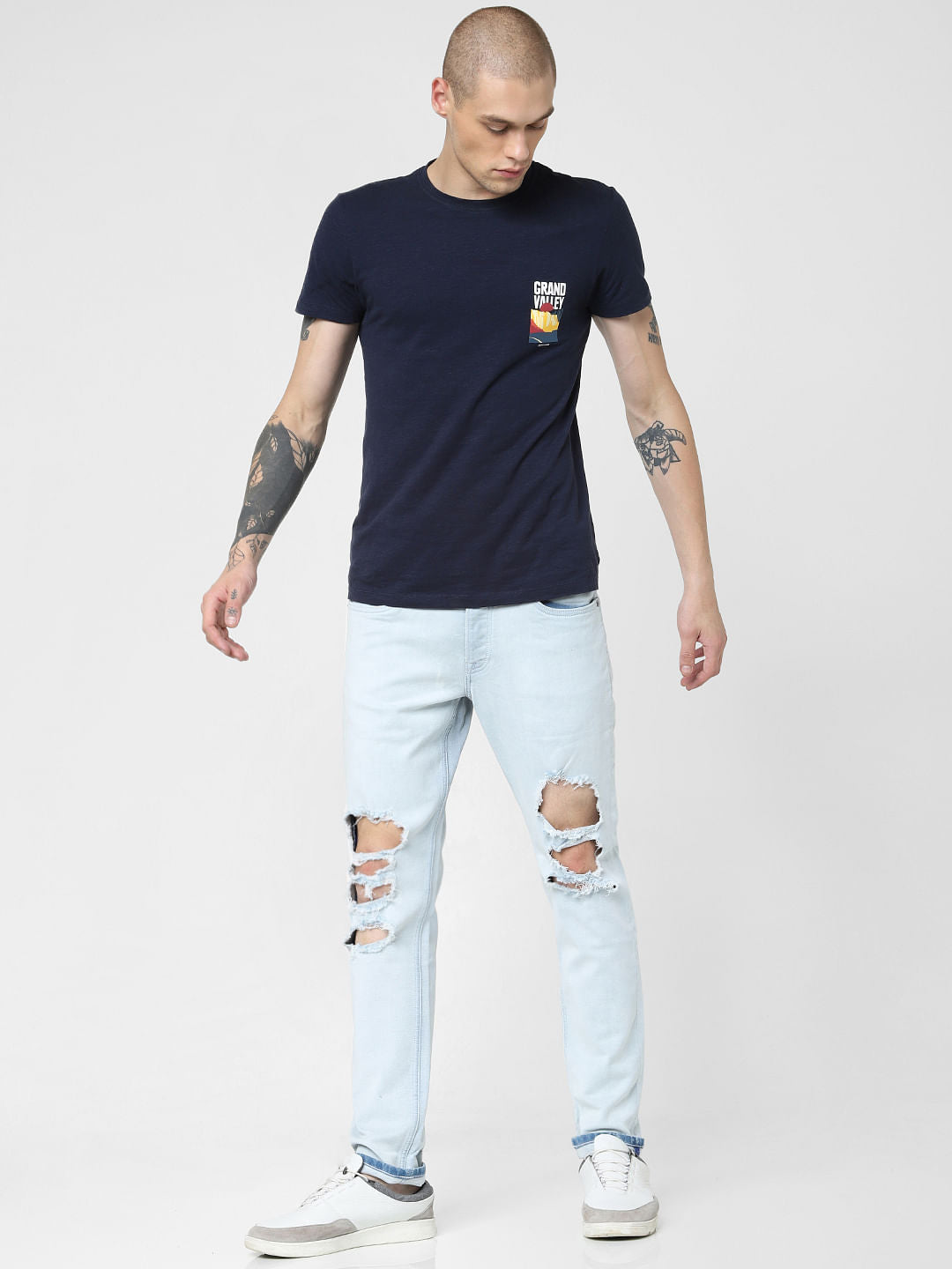 Light Blue Low Rise Ripped Glenn Slim Jeans - 28/30