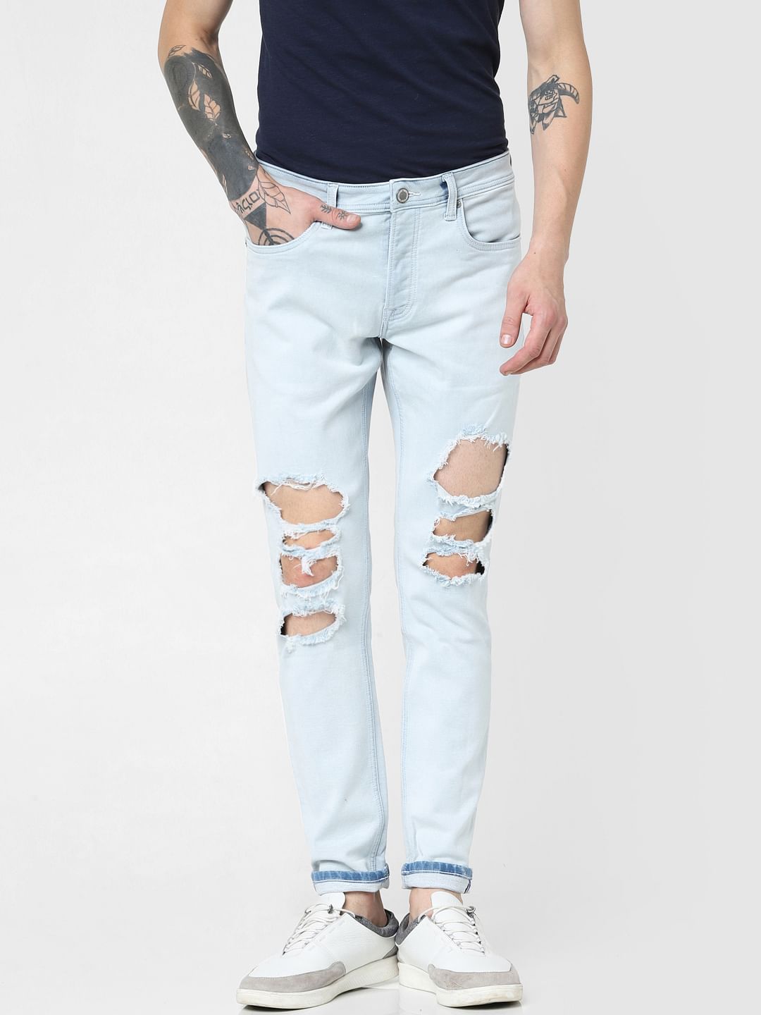 Light Blue Low Rise Ripped Glenn Slim Jeans