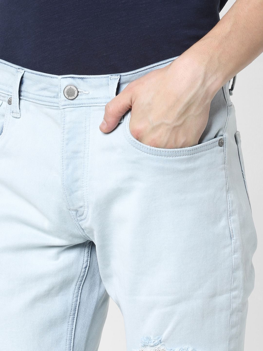 Light Blue Low Rise Ripped Glenn Slim Jeans