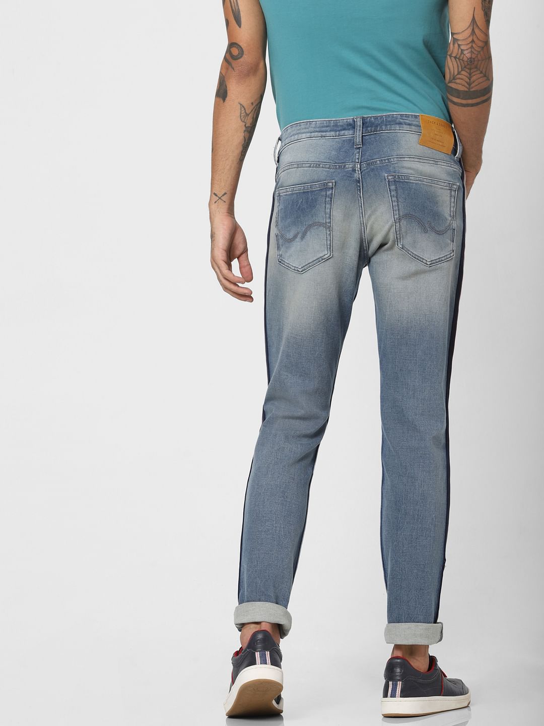 Light Blue Low Rise Tape Detail Glenn Slim Jeans