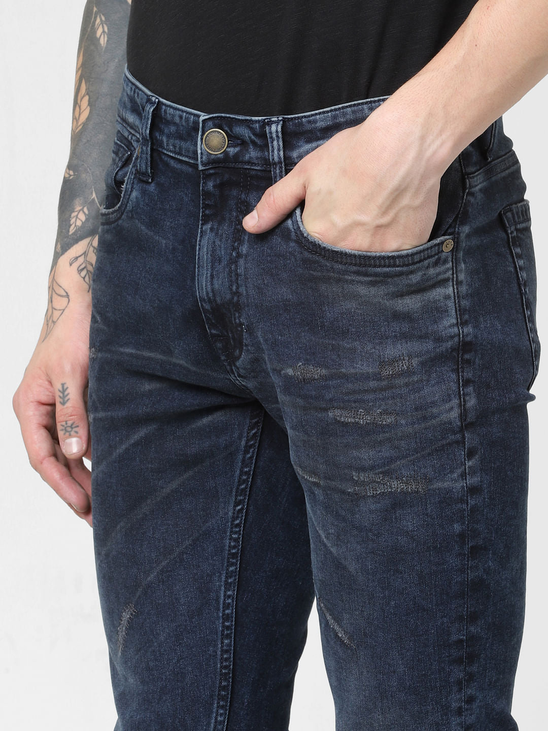 Dark Blue Low Rise Distressed Liam Skinny Jeans