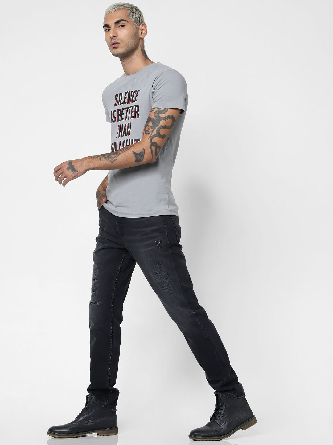 Black Low Rise Heavily Washed Tim Anti Fit Jeans