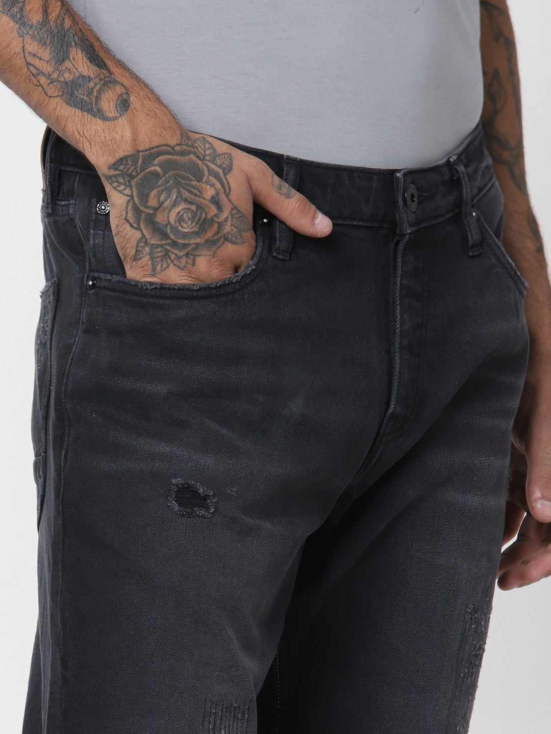 Black Low Rise Heavily Washed Tim Anti Fit Jeans
