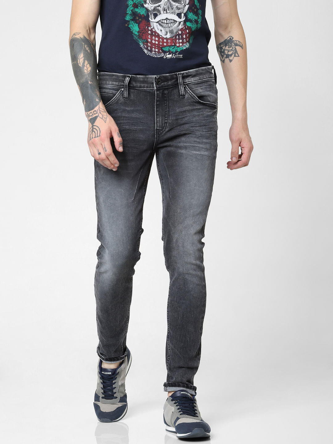 Grey Low Rise Faded Liam Skinny Jeans