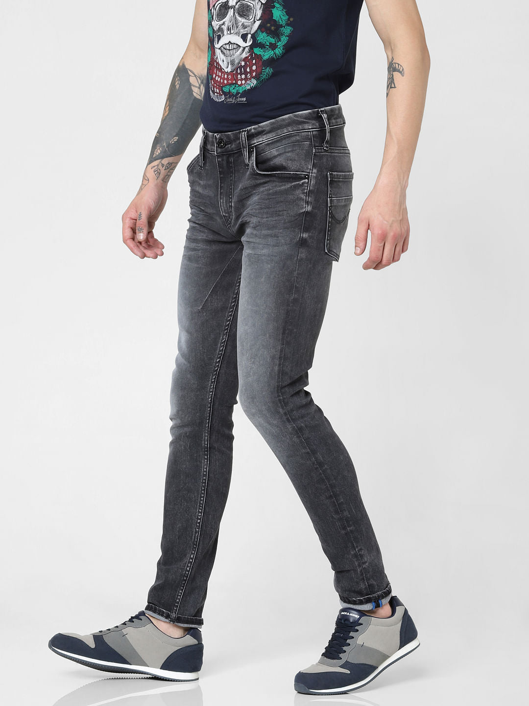 Grey Low Rise Faded Liam Skinny Jeans