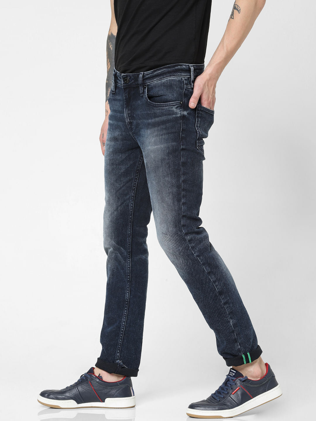 Dark Blue Low Rise Faded Ben Skinny Jeans