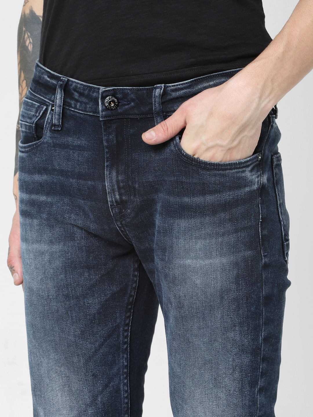 Dark Blue Low Rise Faded Ben Skinny Jeans