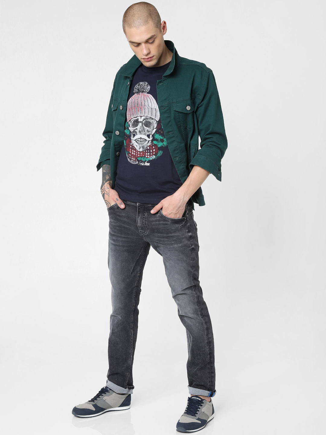 Grey Low Rise Faded Clark Regular Fit Jeans - 28/30