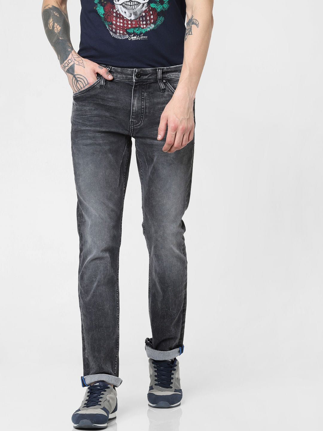 Grey Low Rise Faded Clark Regular Fit Jeans