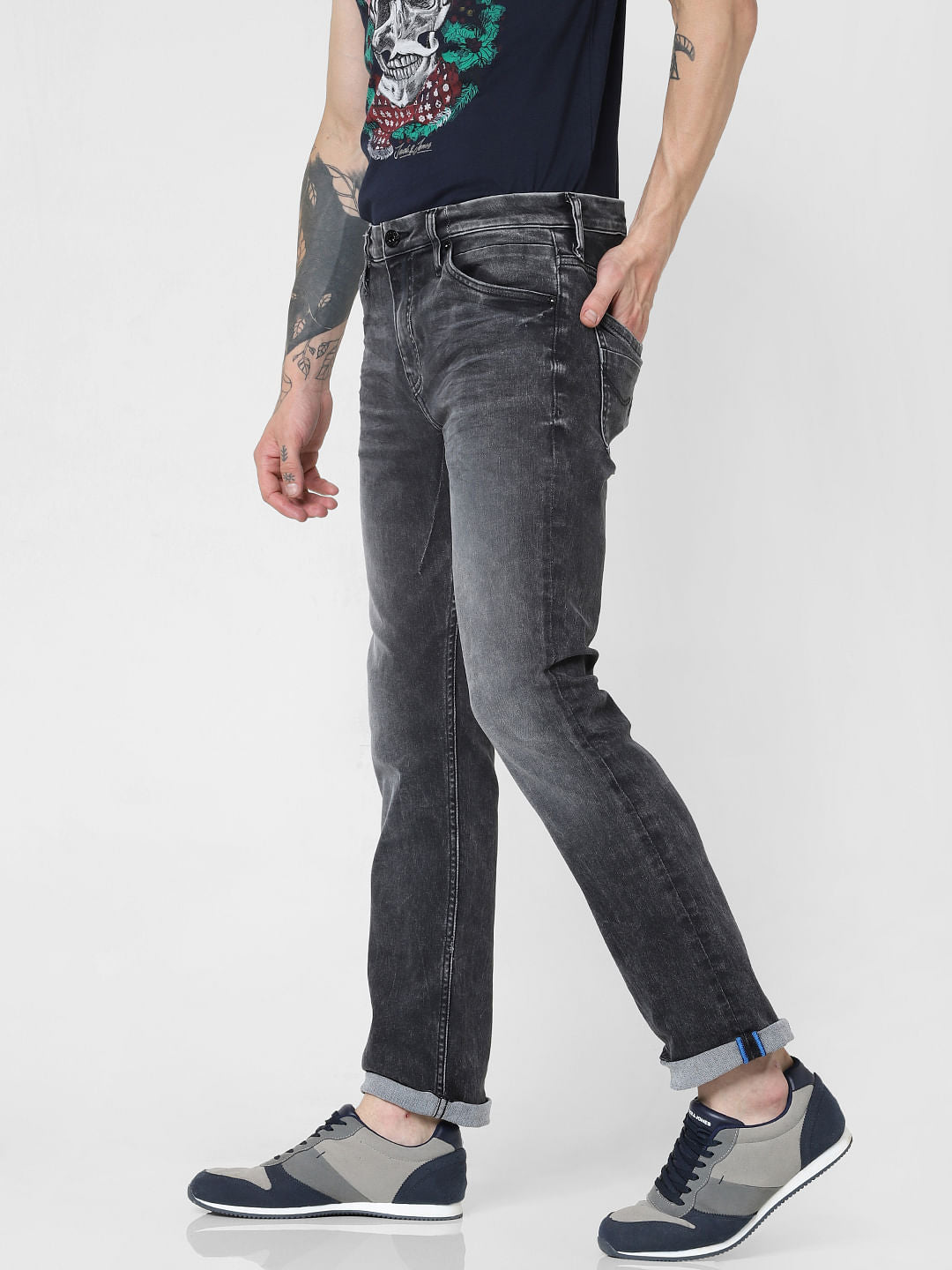 Grey Low Rise Faded Clark Regular Fit Jeans