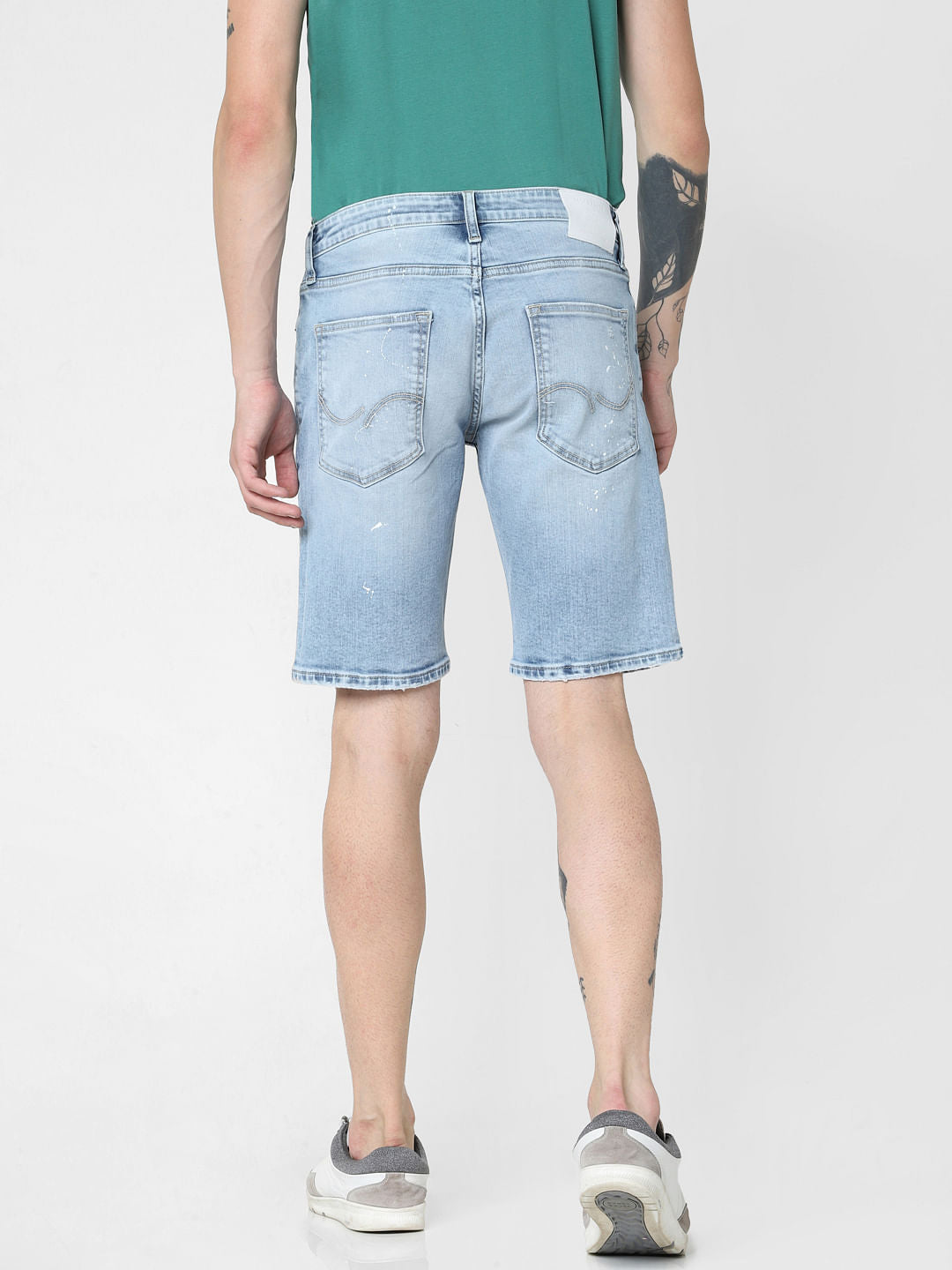 Light Blue Mid Rise Washed Denim Shorts