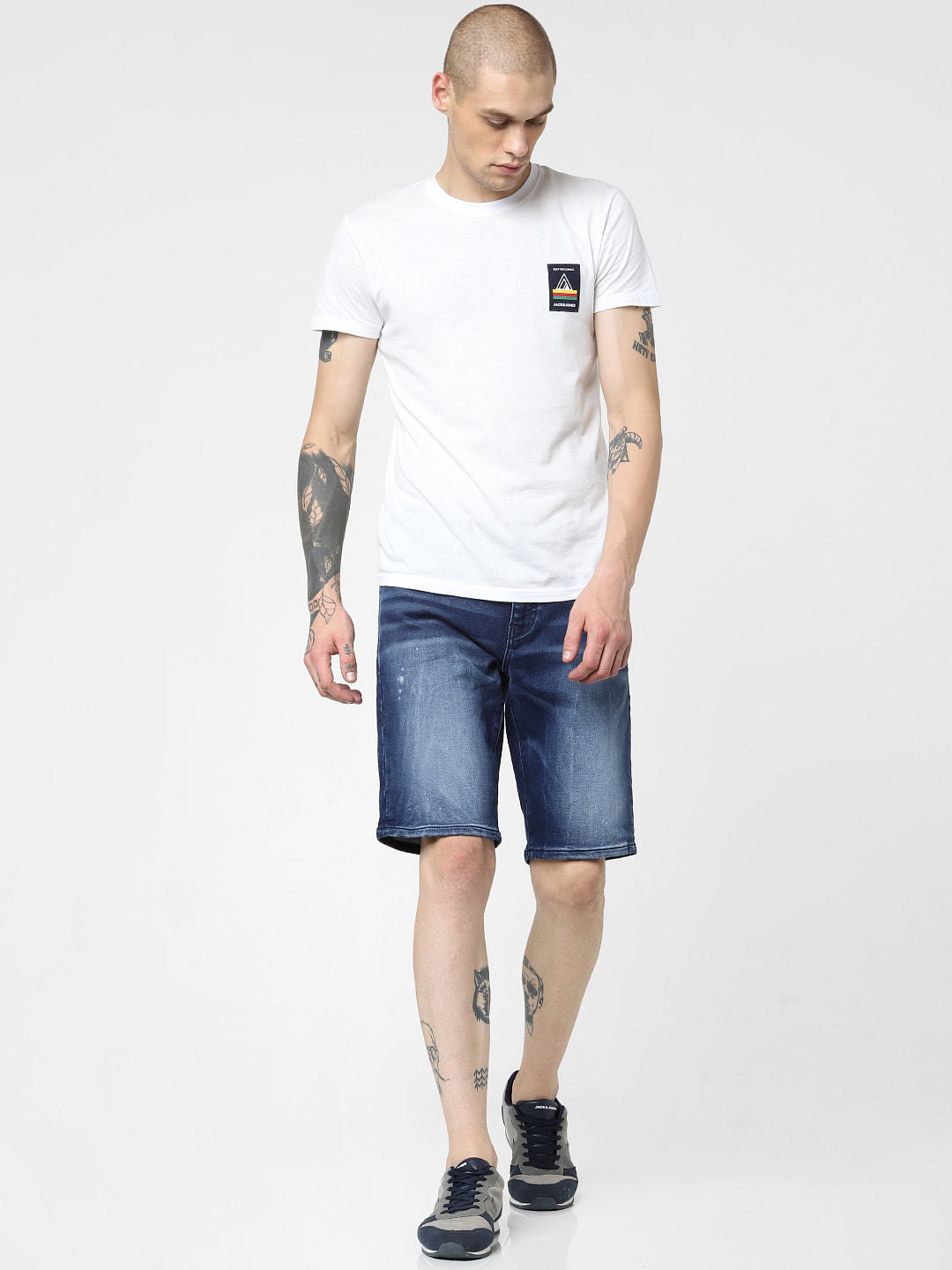 Blue Mid Rise Washed Denim Shorts - S