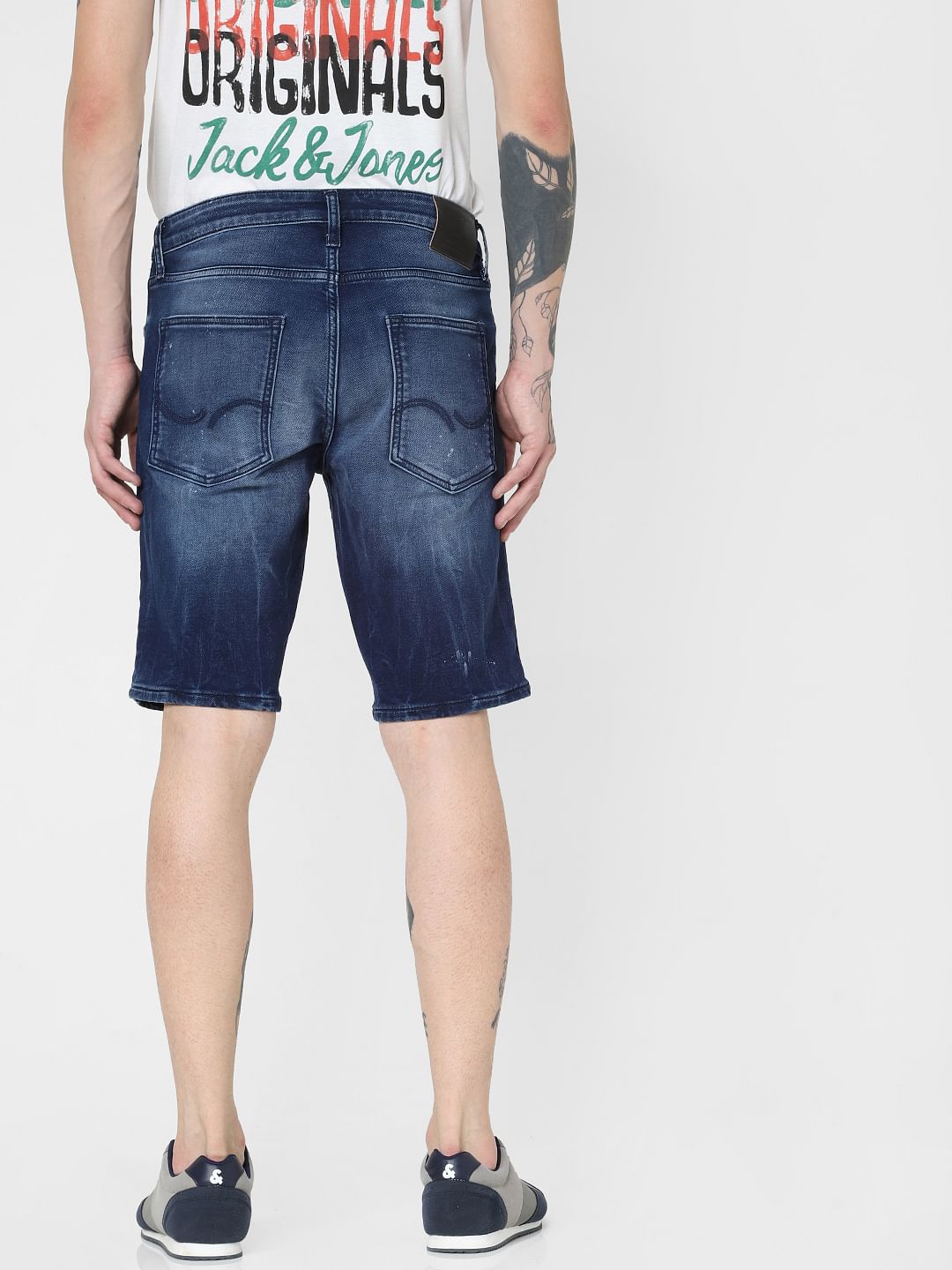 Blue Mid Rise Washed Denim Shorts