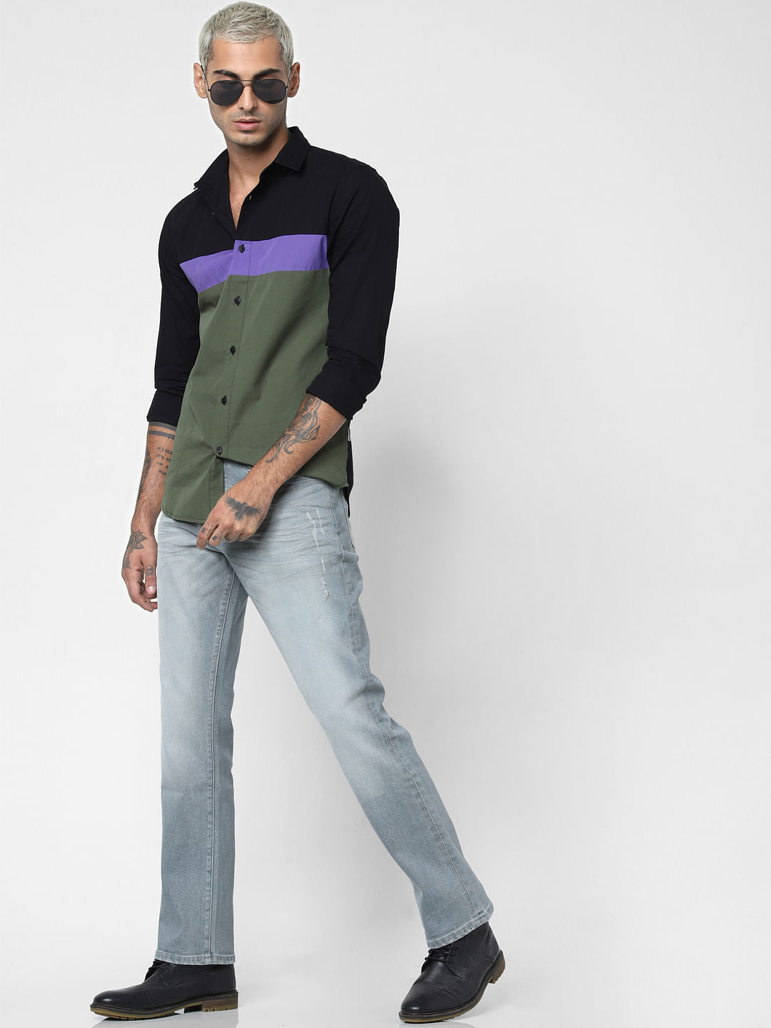 Black Colourblocked Full Sleeves Shirt - S