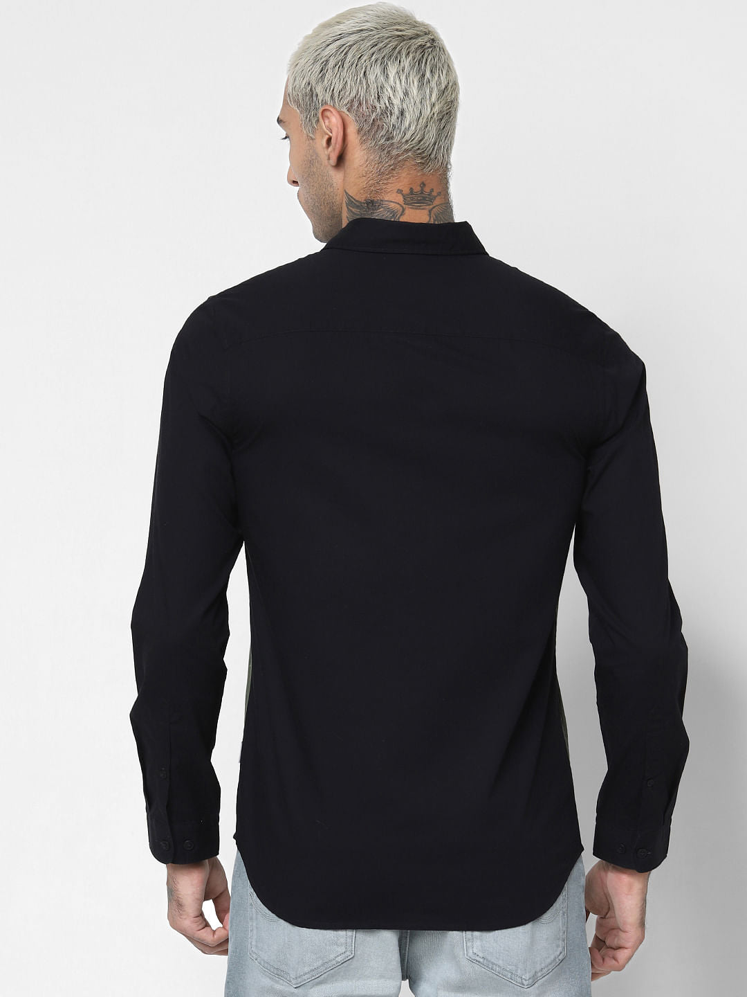 Black Colourblocked Full Sleeves Shirt