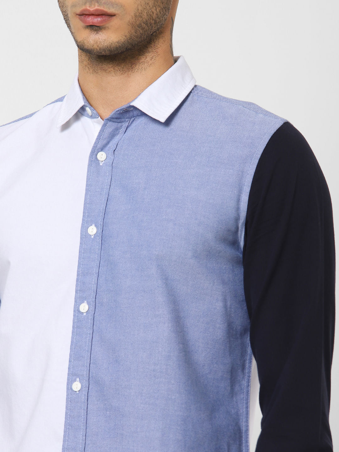 White Colourblocked Full Sleeves Shirt
