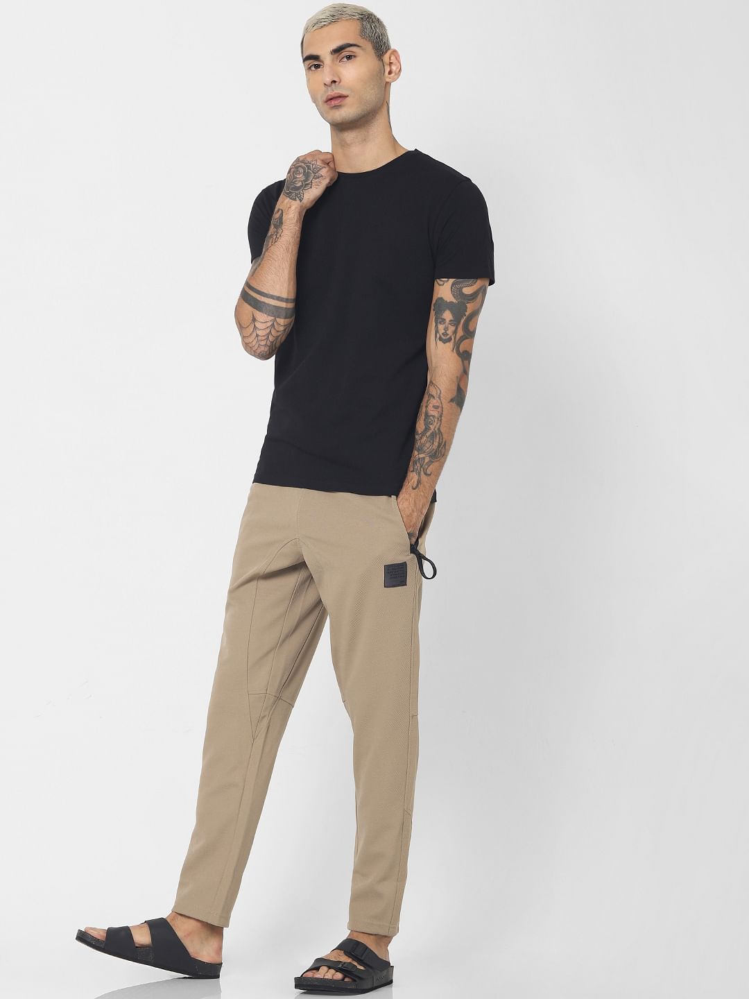Beige Mid Rise Drawstring Sweatpants - S