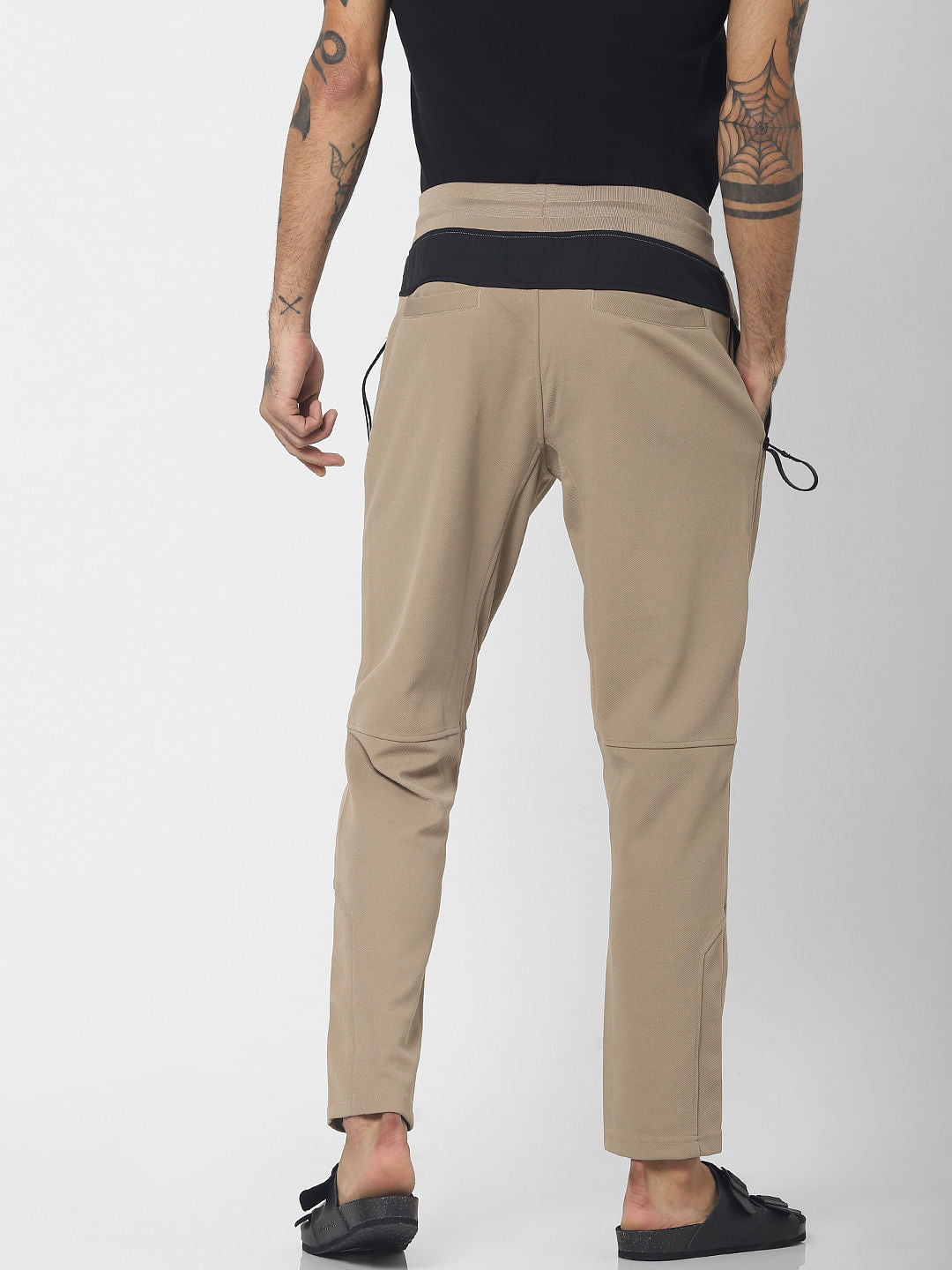 Beige Mid Rise Drawstring Sweatpants