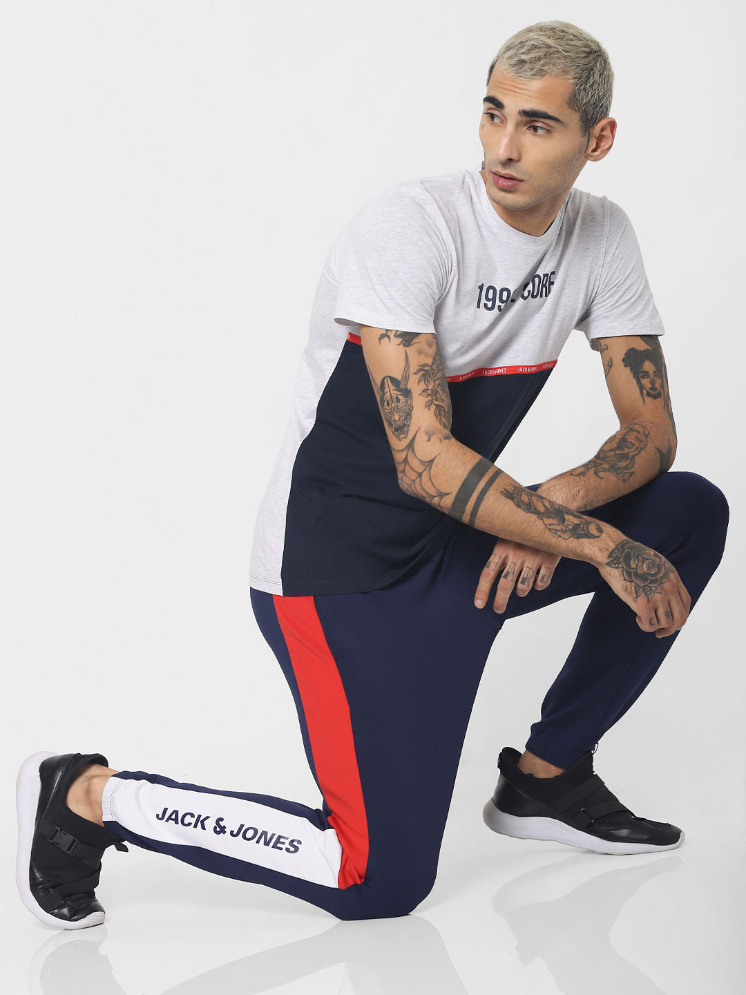 Navy Blue Mid Rise Tape Detail Sweatpants - S