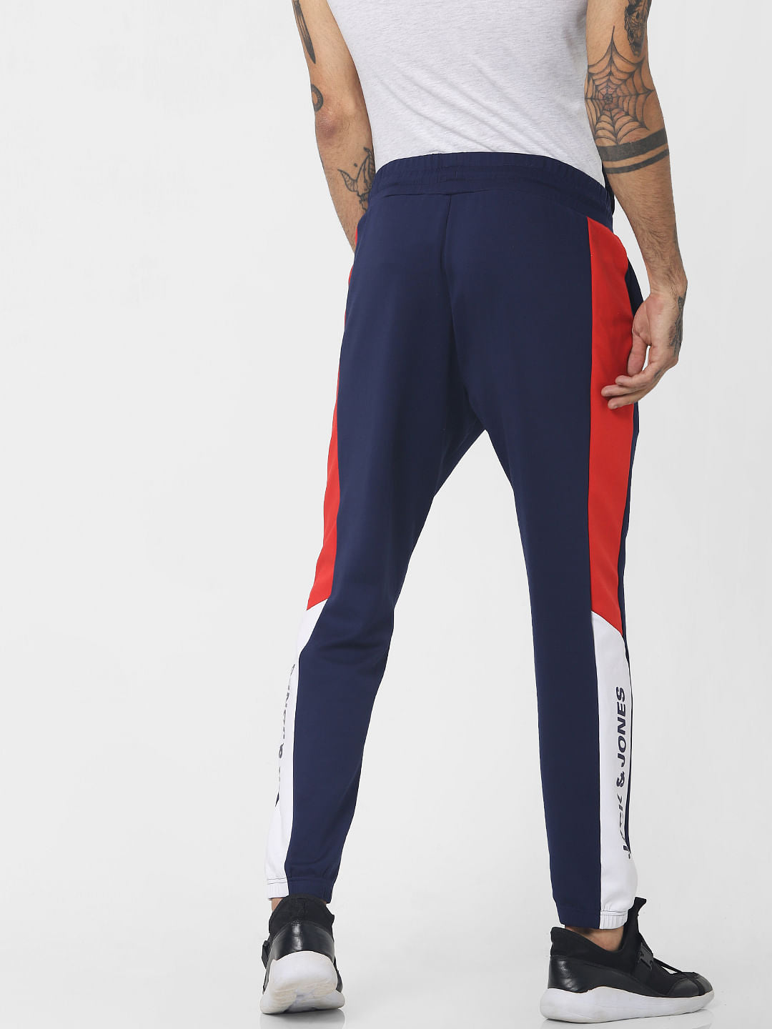 Navy Blue Mid Rise Tape Detail Sweatpants
