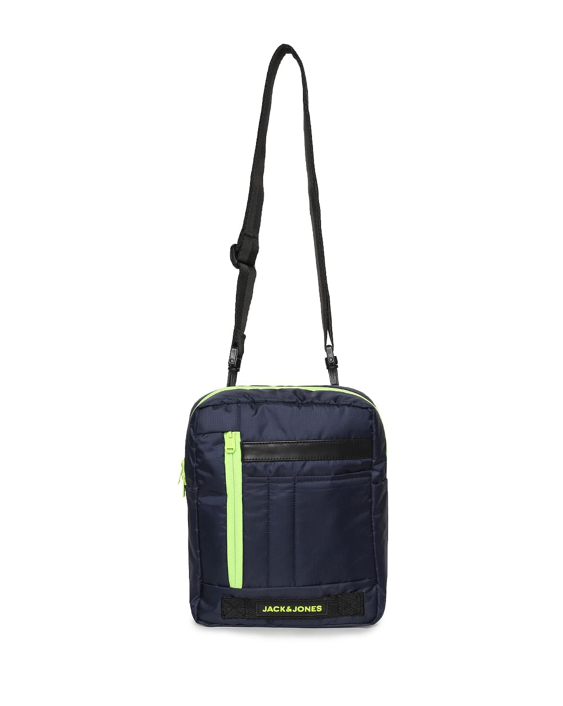 Navy Blue Contrast Zip Messenger Bag - ONE