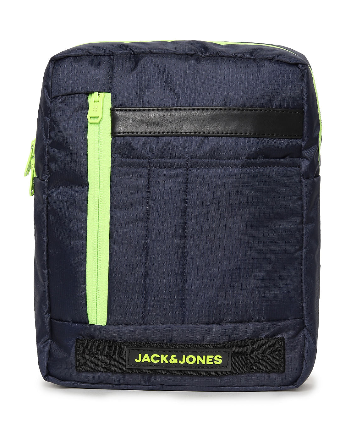 Navy Blue Contrast Zip Messenger Bag