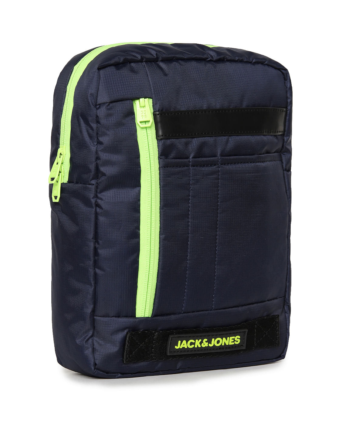 Navy Blue Contrast Zip Messenger Bag