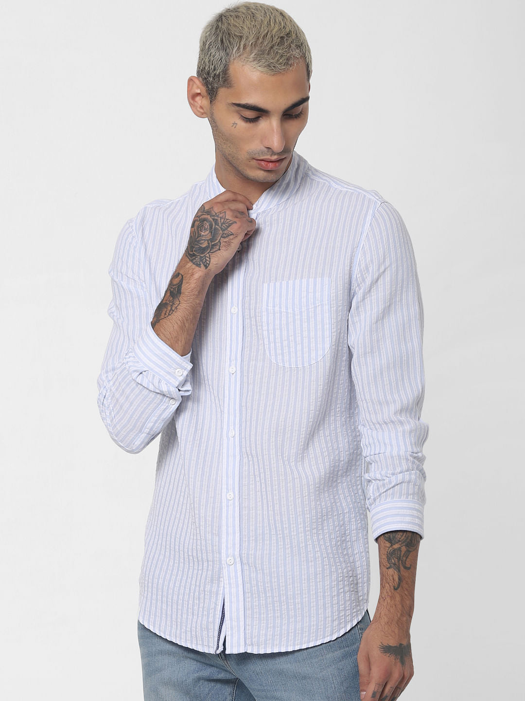 Light Blue Striped Full Sleeves Shirt