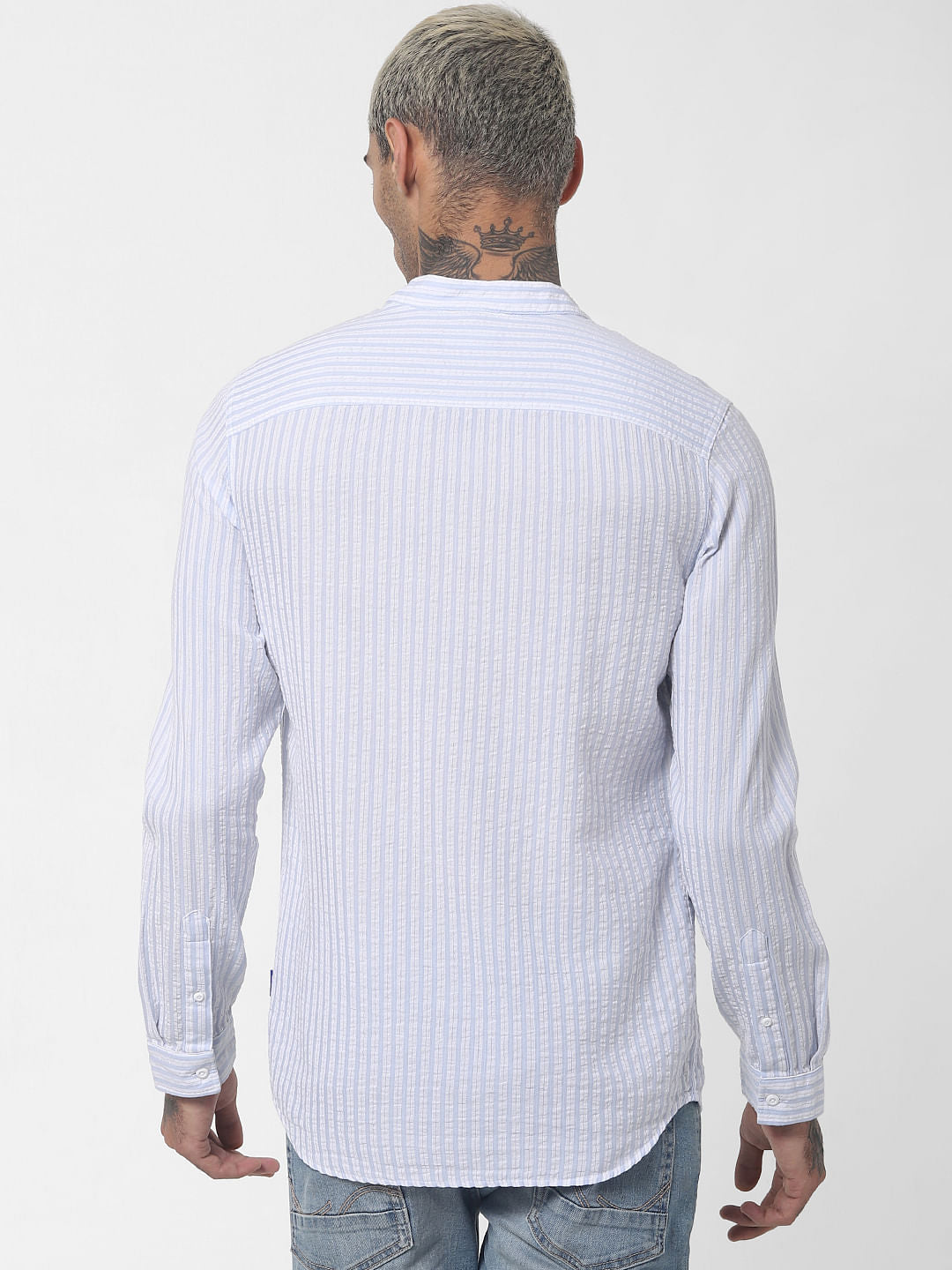 Light Blue Striped Full Sleeves Shirt