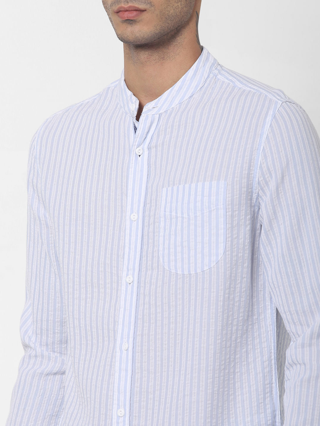 Light Blue Striped Full Sleeves Shirt