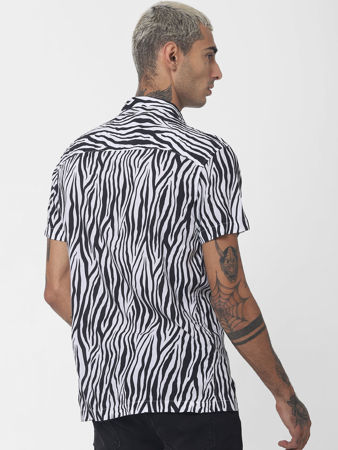 White Animal Print Short Sleeves Shirt