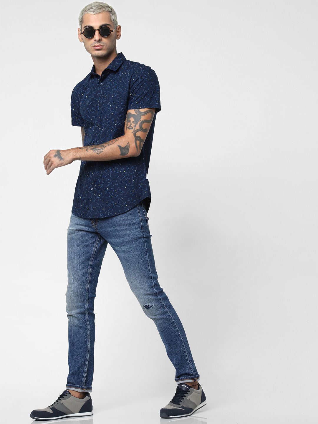 Blue All Over Print Short Sleeves Shirt - S