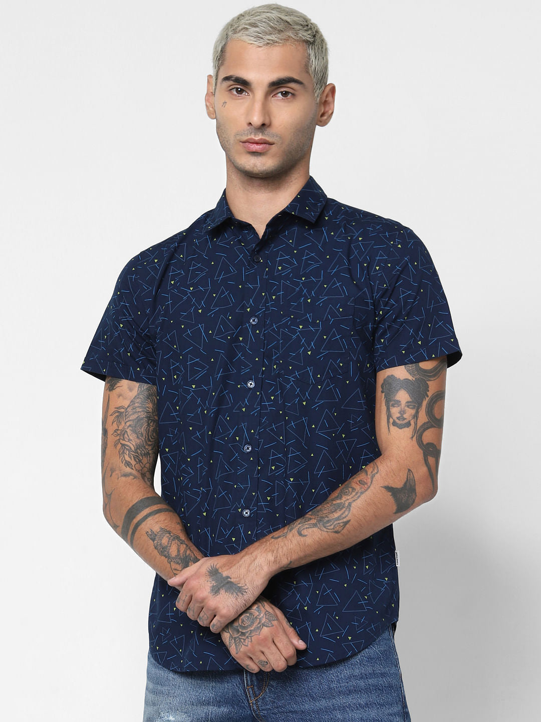 Blue All Over Print Short Sleeves Shirt