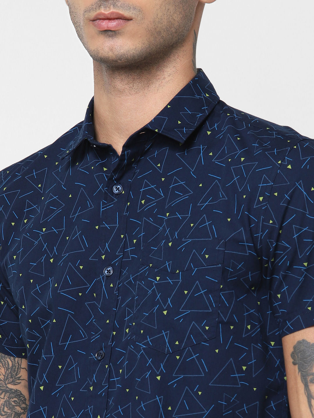 Blue All Over Print Short Sleeves Shirt