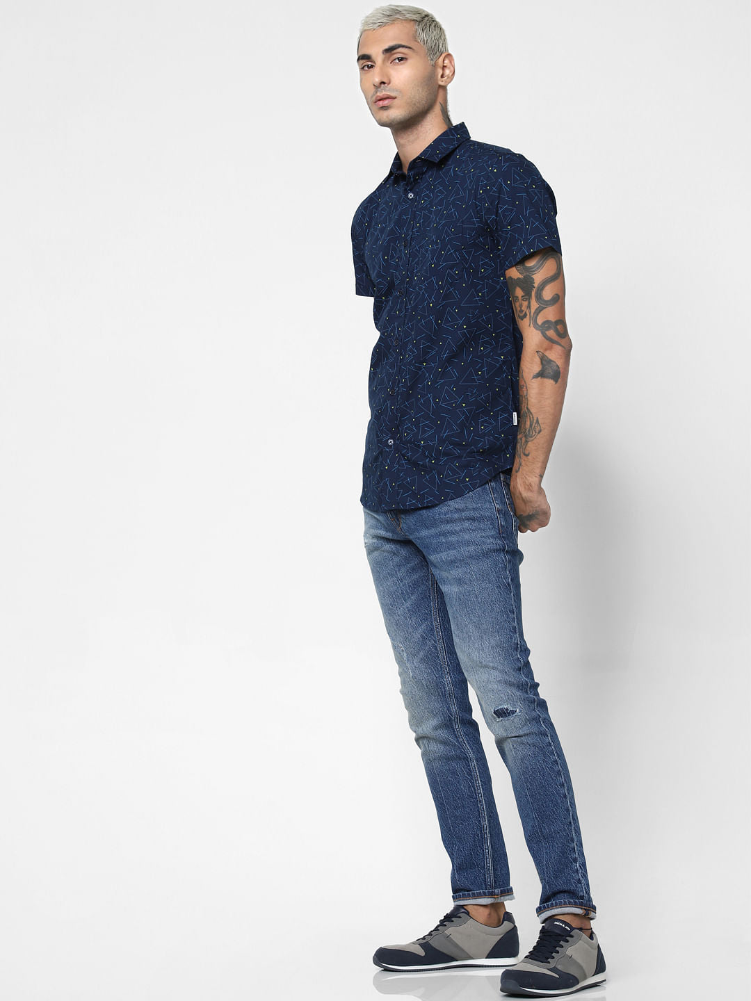 Blue All Over Print Short Sleeves Shirt