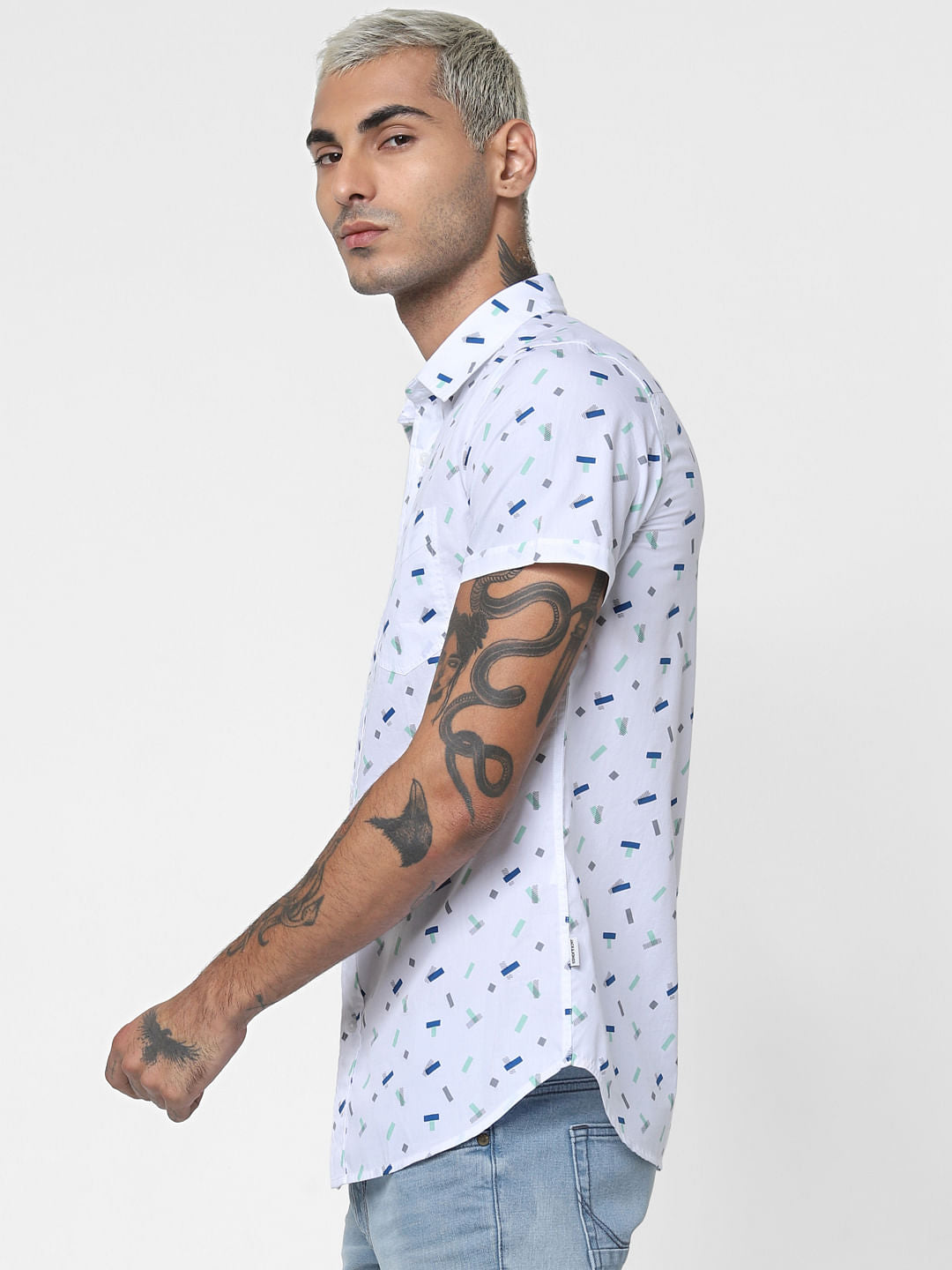 White All Over Print Short Sleeves Shirt