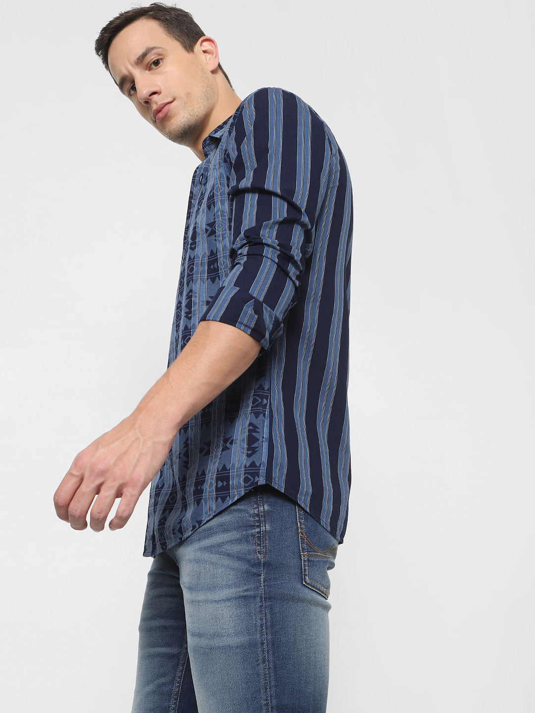 Blue Striped Full Sleeves Shirt - S