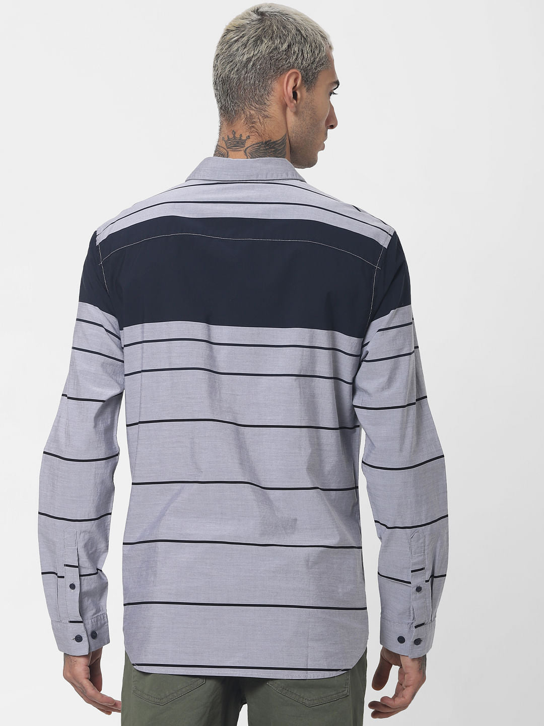 Grey Colourblocked Full Sleeves Shirt