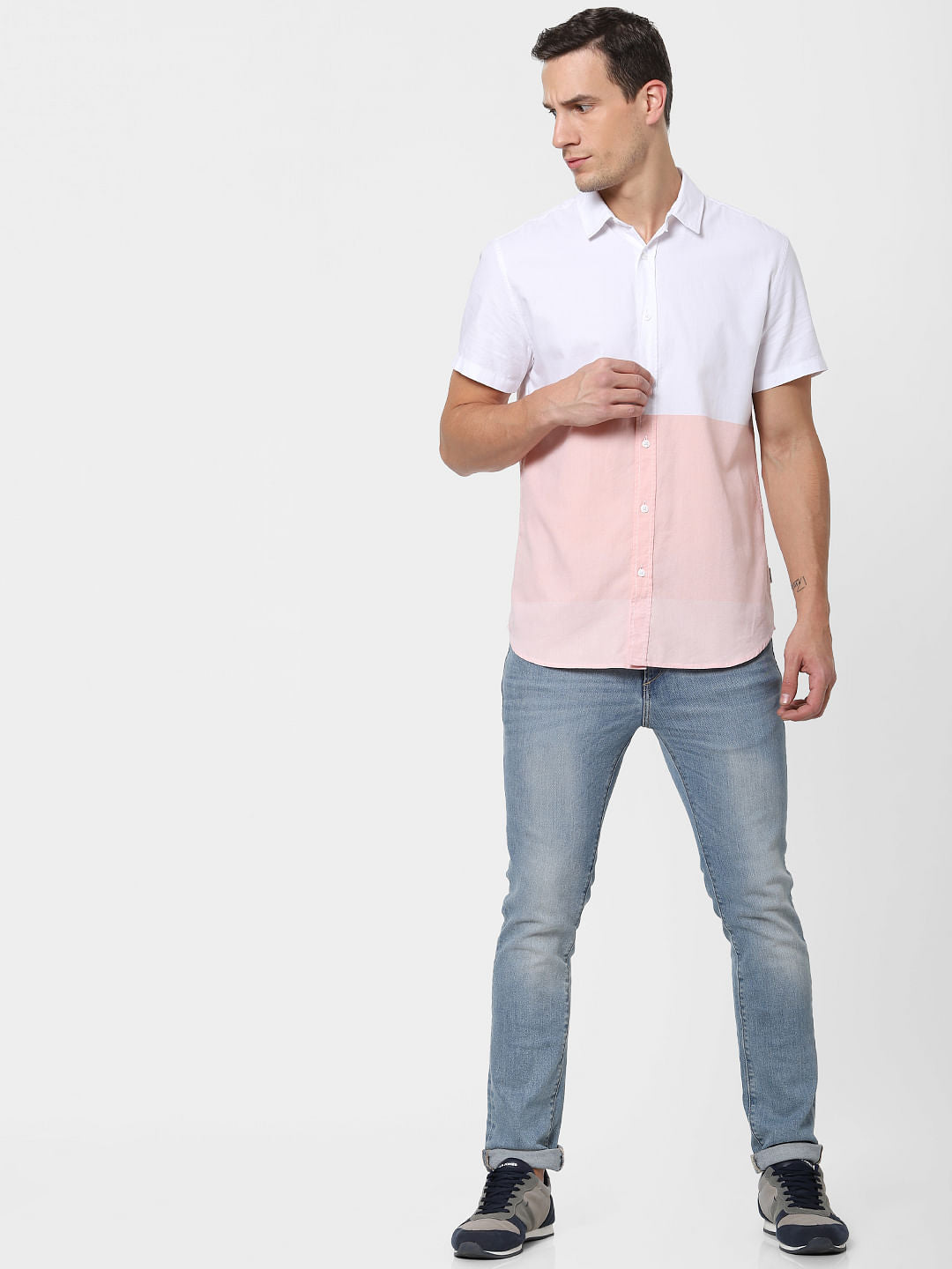 Pink Colourblocked Short Sleeves Shirt