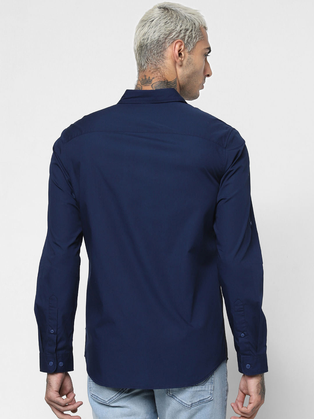 Navy Blue Colourblocked Full Sleeves Shirt