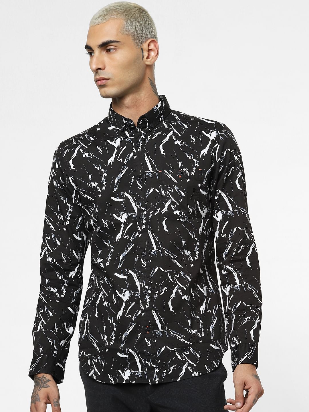 Black All Over Print Full Sleeves Shirt