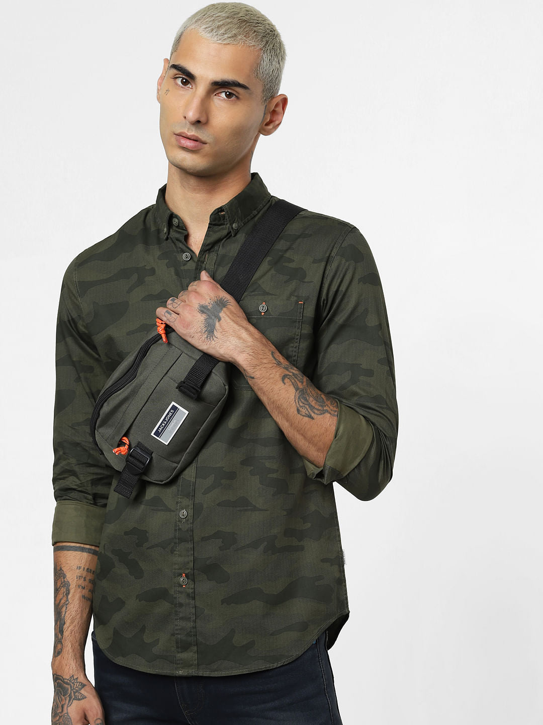Green Camo Print Full Sleeves Shirt - S