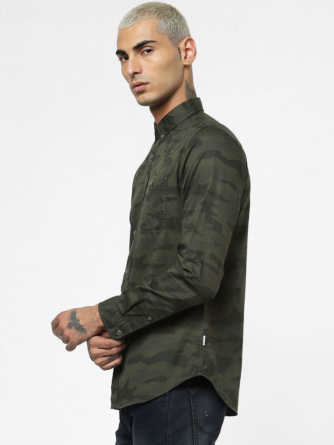 Green Camo Print Full Sleeves Shirt
